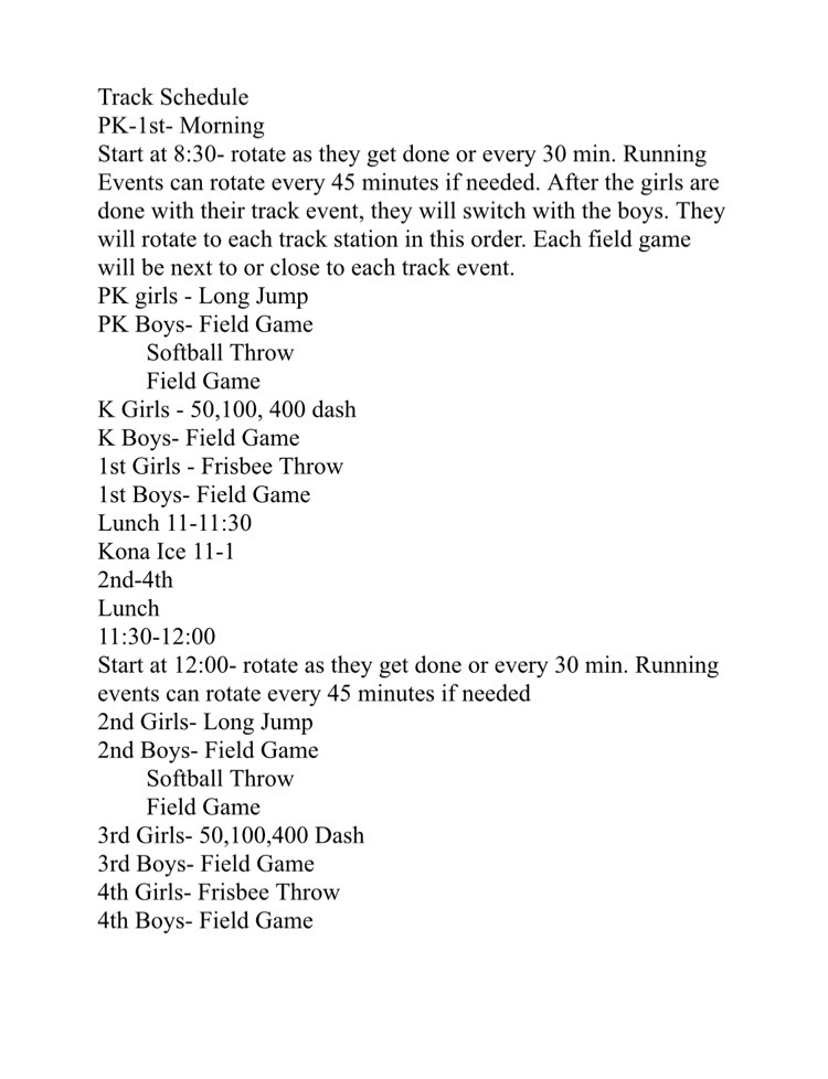 track schedule