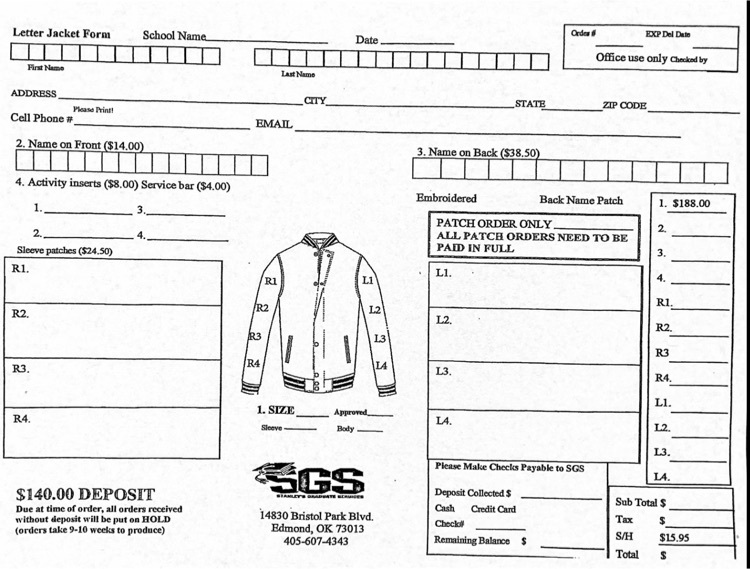 letter jacket order form